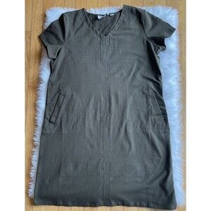 Linea by Louis Dell'Olio Women’s Large Olive Shirt Dress Ponte Knit Preowned D22